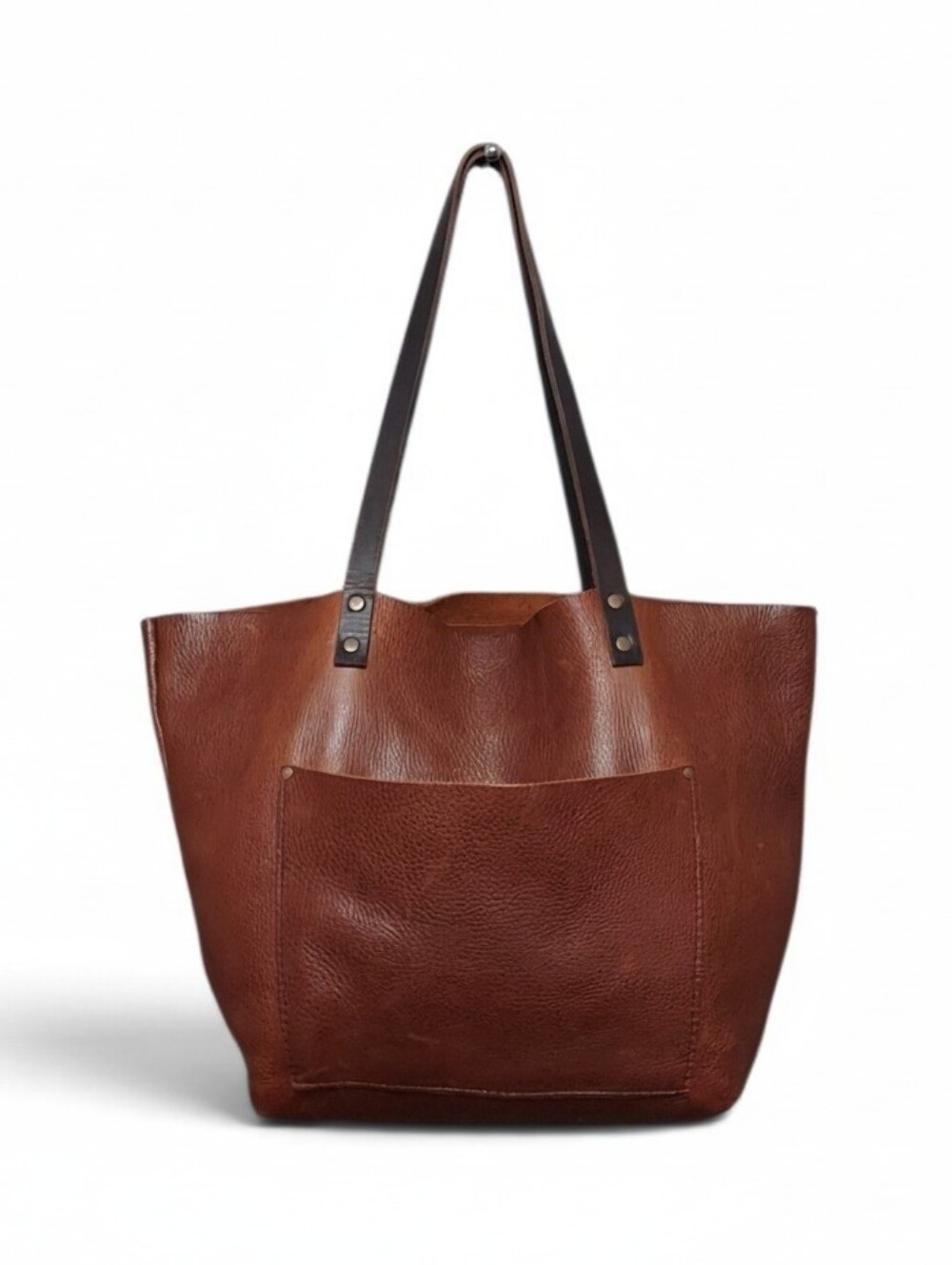 Portland Leather Goods Classic Top Grain Nutmeg Tote Bag Beautifully Distressed
